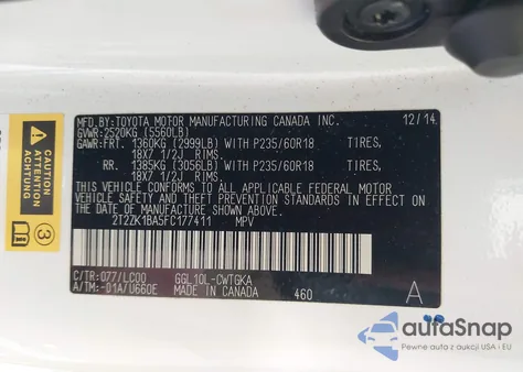 2015 Lexus Rx 350 z USA, uszkodzony, nr VIN 2T2ZK1BA5FC177411